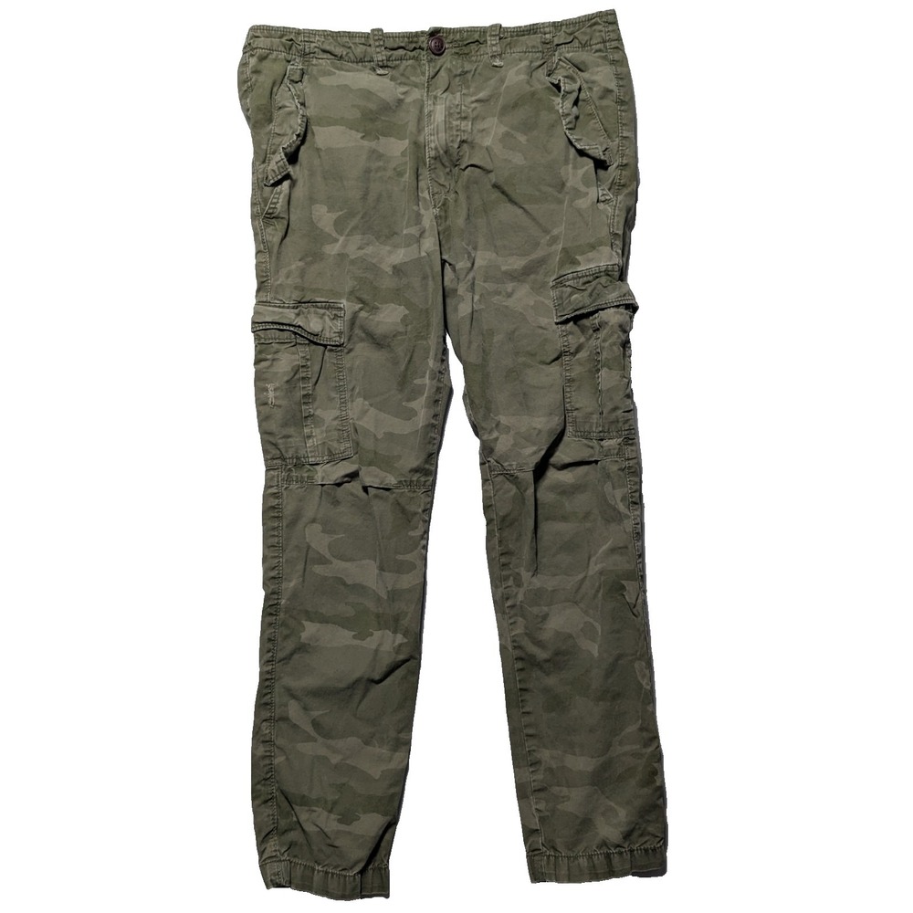 Abercrombie Fitch Green Camo Cargo Pants‎ Wellworn Men 32 *Actual 34x28
